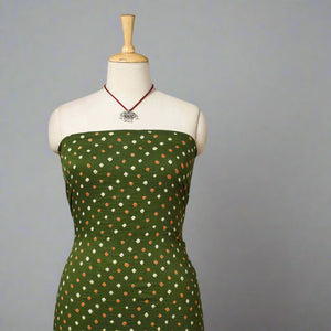 Green 2-Piece Unstitched Bandhani Dress Material with Jewellery Set