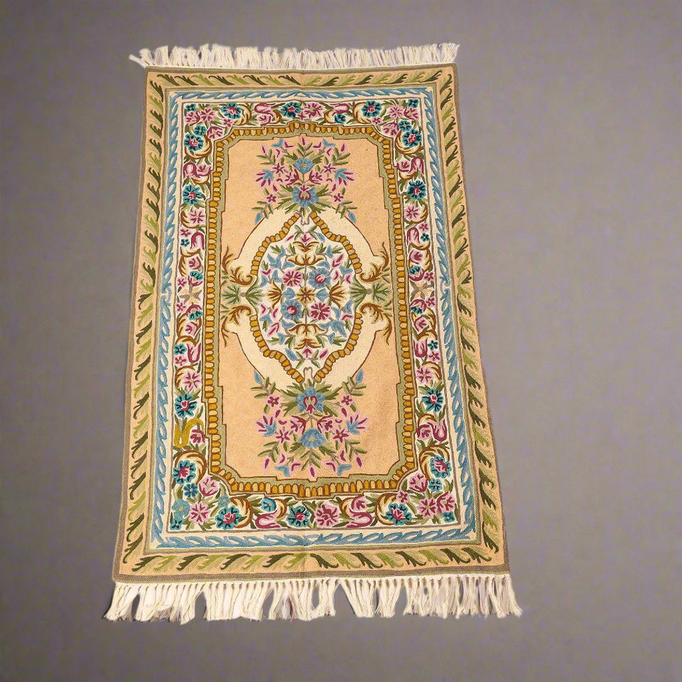 Chain Stitch Crewel Wool Embroidery Rug (60" x 36")