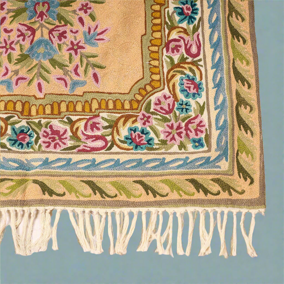 Chain Stitch Crewel Wool Embroidery Rug (60" x 36")