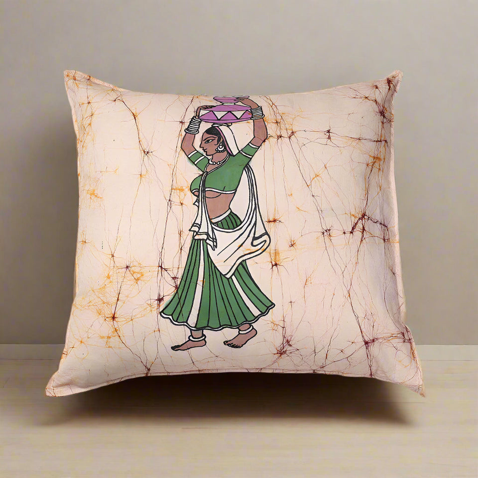 Beige Hand Batik Cotton Cushion Cover (18" x 18")