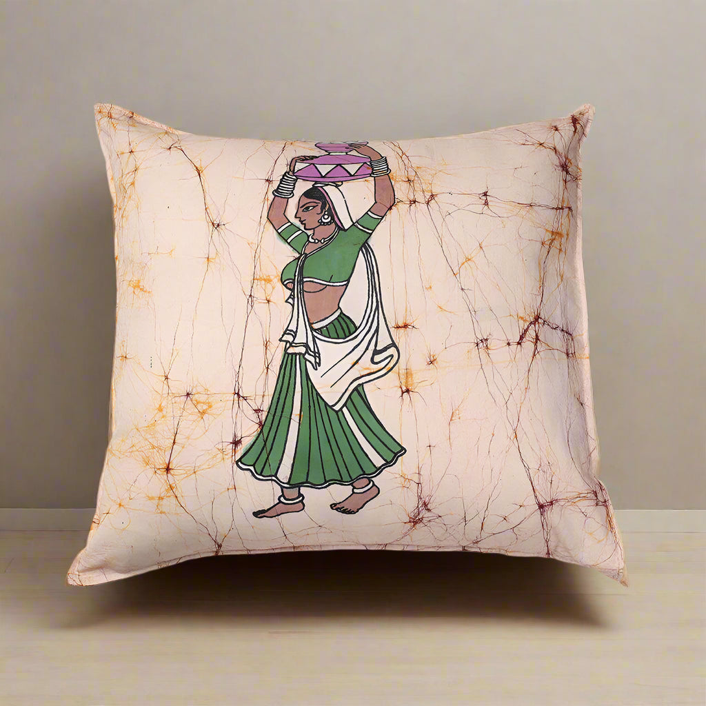 Beige Hand Batik Cotton Cushion Cover (18