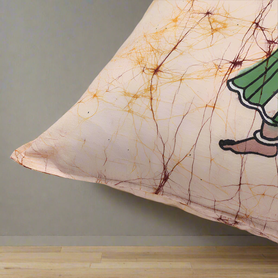 Beige Hand Batik Cotton Cushion Cover (18" x 18")