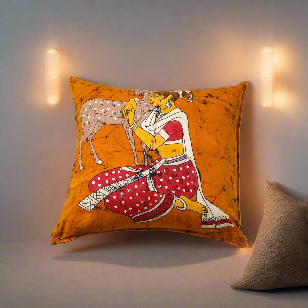Orange Hand Batik Cotton Cushion Cover (18