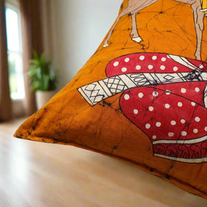 Orange Hand Batik Cotton Cushion Cover (18" x 18")