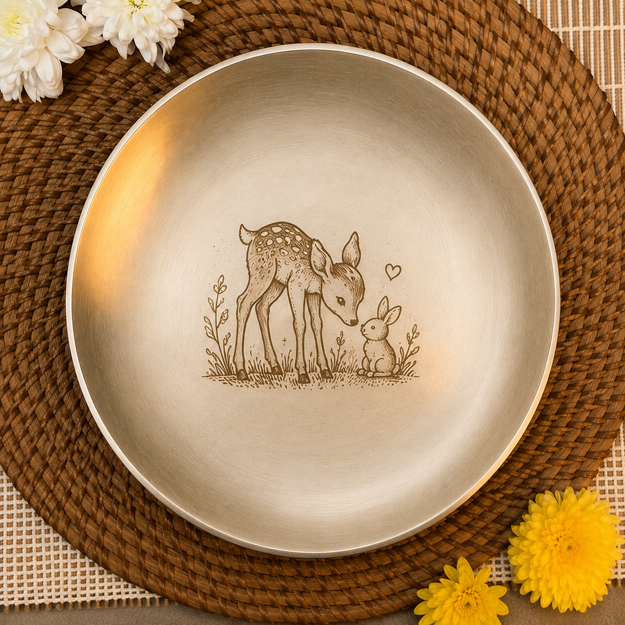 Ambi Pure Kansa Deer & Bunny Etched Dining Set with Bowls & Spoon