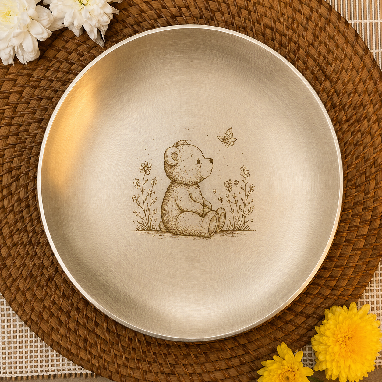 Ambi Pure Kansa Teddy Bear Etched Dining Set with Bowls & Spoon