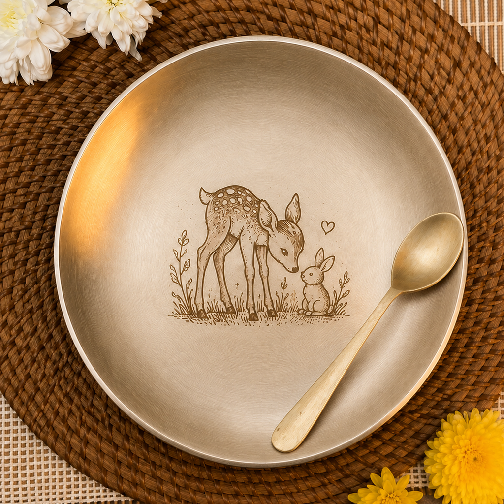 Ambi Pure Kansa Deer & Bunny Etched Dining Set with Bowls & Spoon
