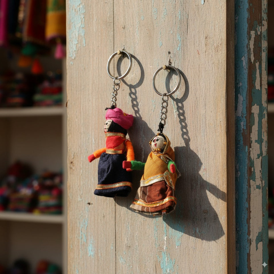 Rajasthani Puppet Couple Handmade Keychain