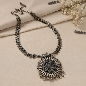 Antique Finish Oxidised White Metal Necklac