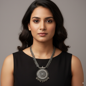 Antique Finish Oxidised White Metal Necklac