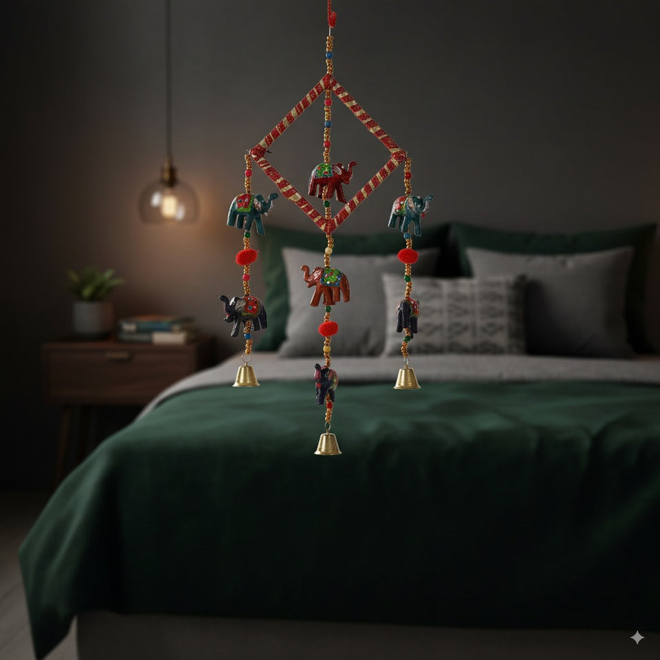 Handpainted Wooden Elephant Bell Hanging