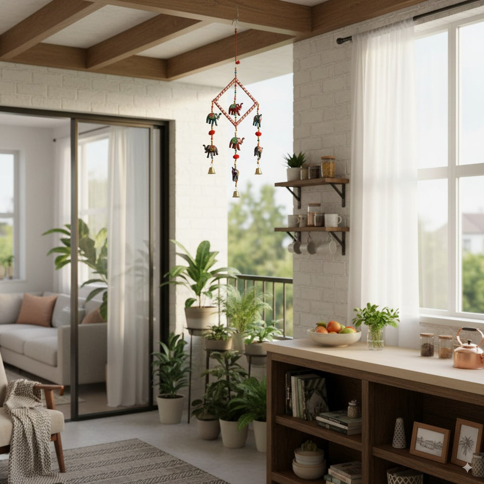 Handpainted Wooden Elephant Bell Hanging