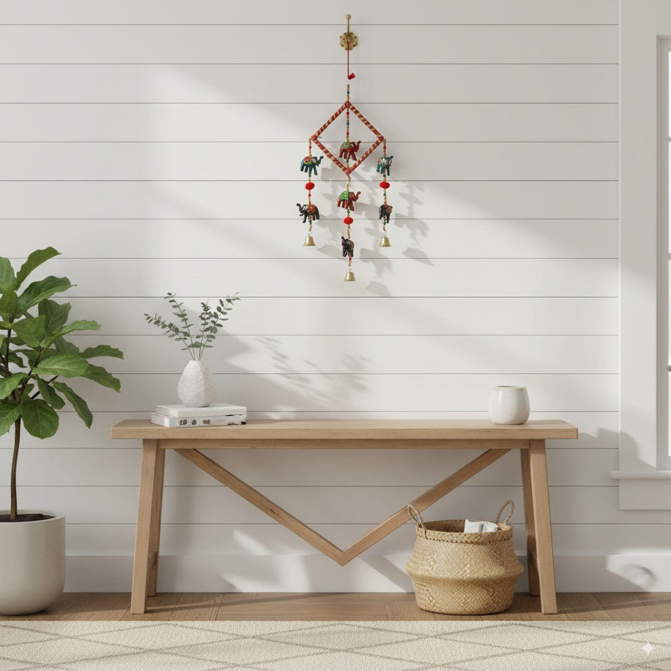 Handpainted Wooden Elephant Bell Hanging
