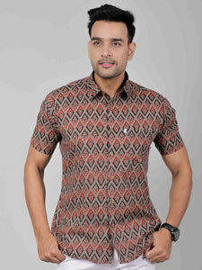 Blue Half-Sleeve Tie & Dye Cotton Men’s Shibori Shirt