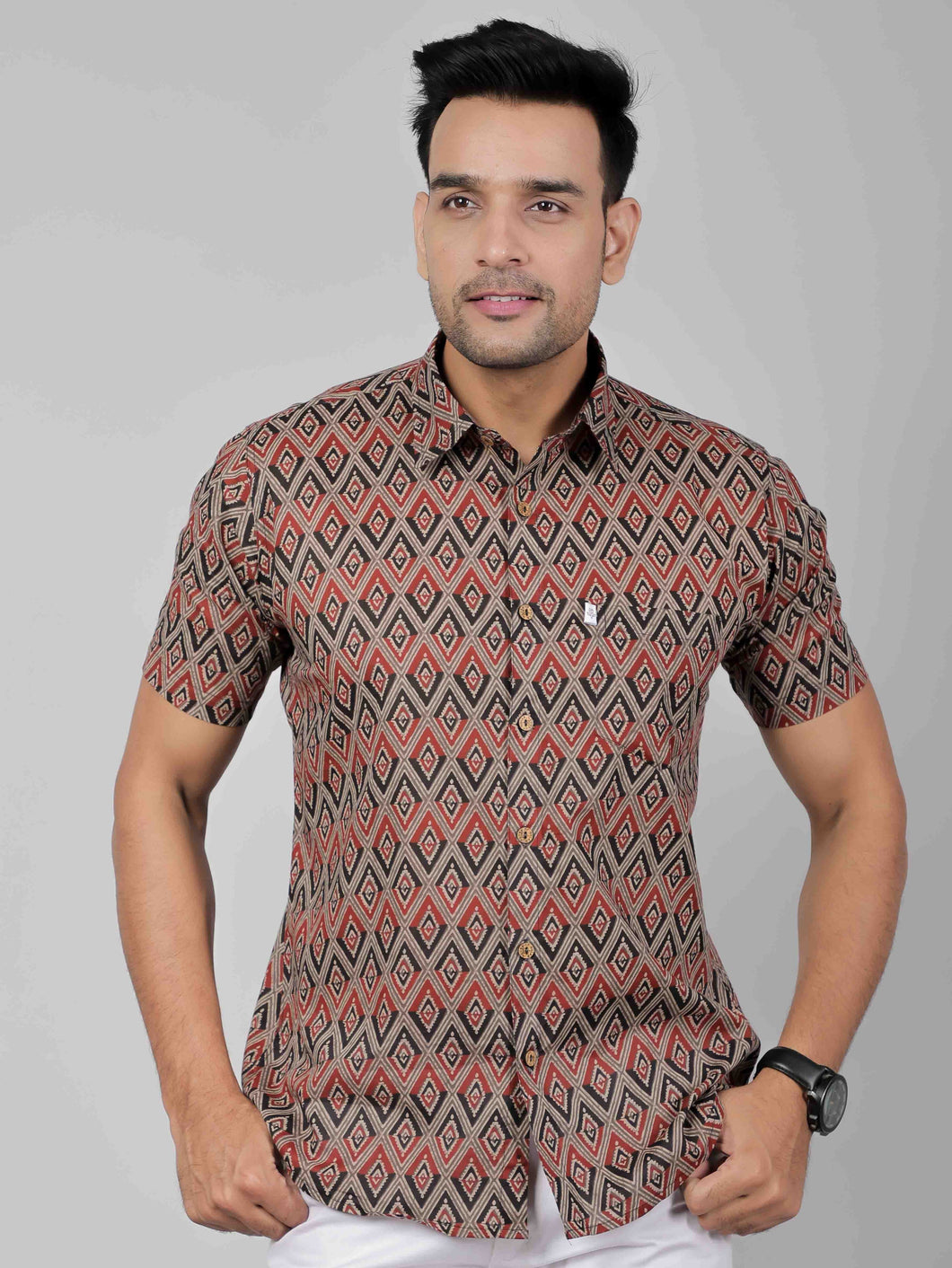 Blue Half-Sleeve Tie & Dye Cotton Men’s Shibori Shirt