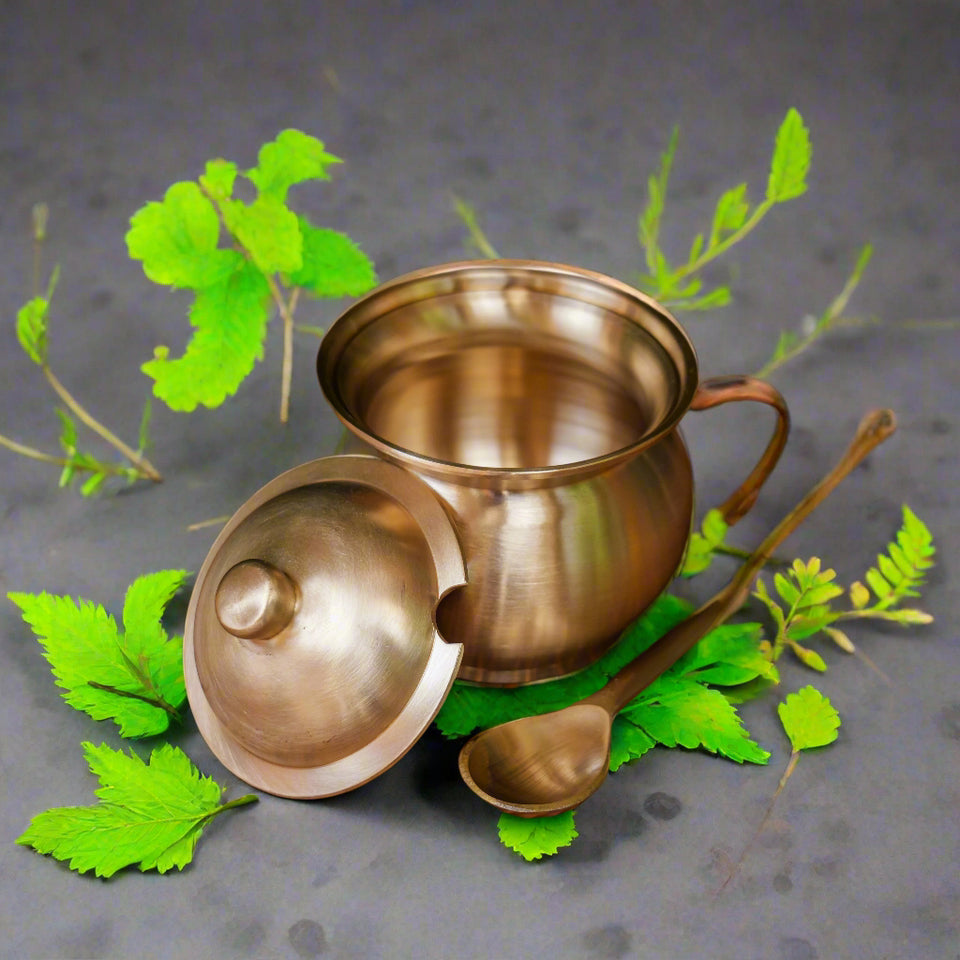 Handmade Pure Kansa Ghee & Oil Pot – Lead-Free, Heavy, Extra Large 400 ML with Spoon