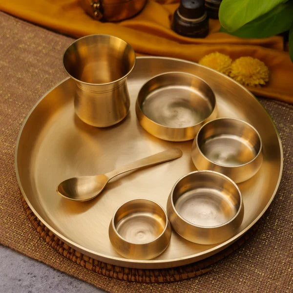 Ambi Heirloom Brass Thali Set of 4 Gift Box — A Heritage Dining Experience (7 pieces in each set))