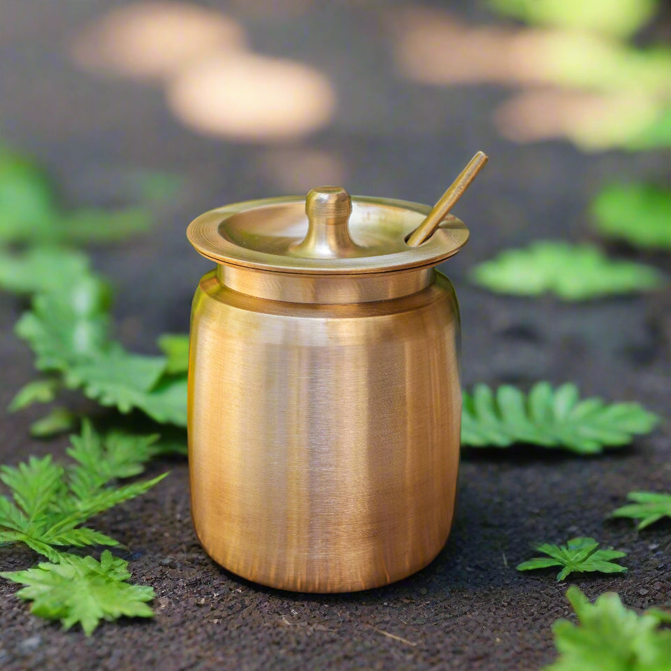 Handmade Pure Kansa Ghee & Oil Pot – Lead-Free, Heavy, Extra Large 400 ML with Spoon