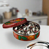Multicolor Bengal Patua Handpainted Stainless Steel Masala Box (7.5" x 7.5")