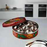 Multicolor Bengal Patua Handpainted Stainless Steel Masala Box (7.5" x 7.5")